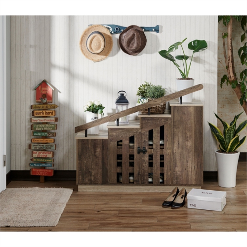 Furniture of America Barstead Wood Staircase Shoe Cabinet in Reclaimed Oak