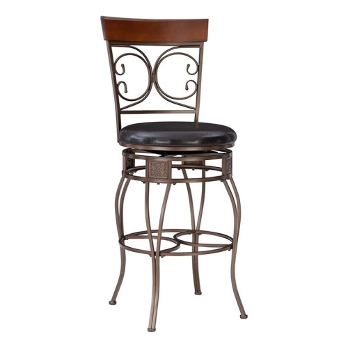 Bowery Hill 30.75" Traditional Metal/Faux Leather Scroll Bar Stool in Bronze