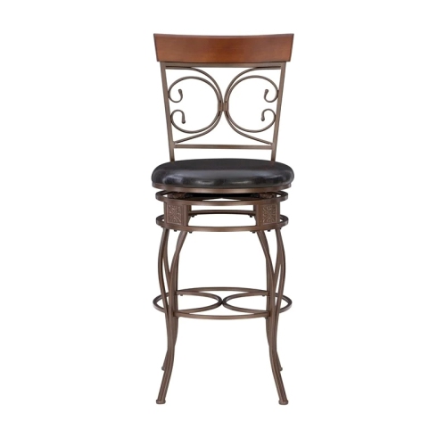 Bowery Hill 30.75" Traditional Metal/Faux Leather Scroll Bar Stool in Bronze