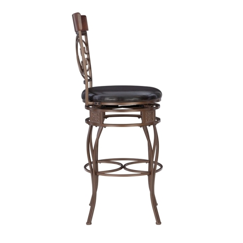 Bowery Hill 30.75" Traditional Metal/Faux Leather Scroll Bar Stool in Bronze