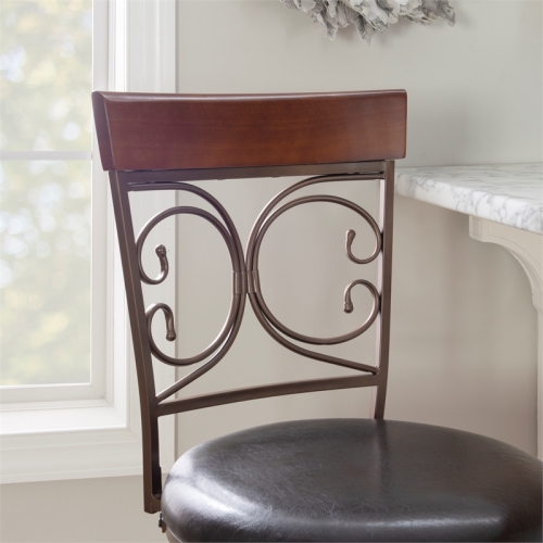 Bowery Hill 30.75" Traditional Metal/Faux Leather Scroll Bar Stool in Bronze