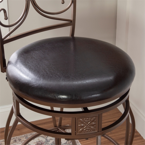Bowery Hill 30.75" Traditional Metal/Faux Leather Scroll Bar Stool in Bronze