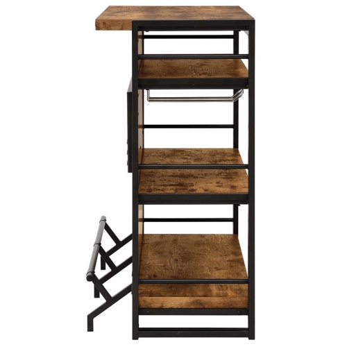 Bowery Hill Wood Industrial Home Bar Unit With Stemware Rack in Antique Nutmeg
