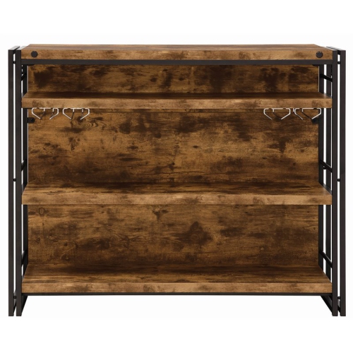 Bowery Hill Wood Industrial Home Bar Unit With Stemware Rack in Antique Nutmeg