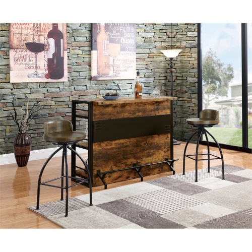 Bowery Hill Wood Industrial Home Bar Unit With Stemware Rack in Antique Nutmeg
