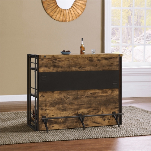 Bowery Hill Wood Industrial Home Bar Unit With Stemware Rack in Antique Nutmeg