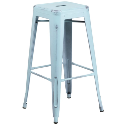 BOWERY HILL  30" Metal Bar Stool In Distressed Dream In Blue