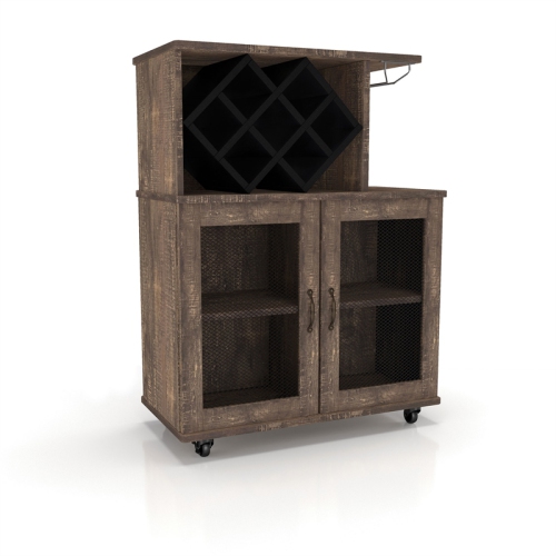 Furniture of America Codex Rustic Wood 4-Shelf Mini Bar in Reclaimed Oak
