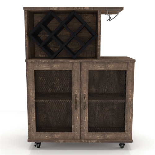 Furniture of America Codex Rustic Wood 4-Shelf Mini Bar in Reclaimed Oak