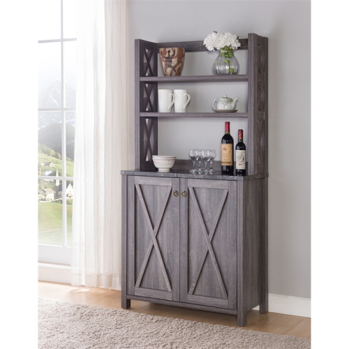 Furniture of America Schuetz Rustic Wood Multi-Storage Kitchen Cabinet in Gray