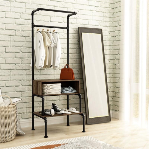 Furniture of America Tussem Rustic Wood 3-Shelf Hall Tree in Reclaimed Oak