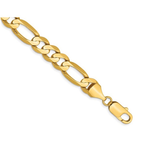 Mens 14K Yellow Gold Concave Figaro Bracelet 9 Inches