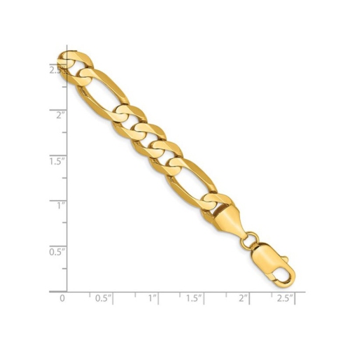 Mens 14K Yellow Gold Concave Figaro Bracelet 9 Inches
