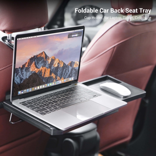 Foldable Steering Wheel Car Back Seat Tray with Cup Holder for Laptop Tablet Cellphone and Car Trip - PrimeCables