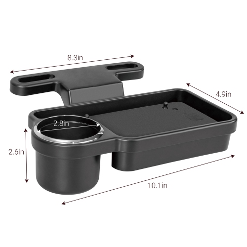 Multi-Function Foldable Car Headrest Tray with Cup Holder for food, snacks, keys, phone, Black - PrimeCables®