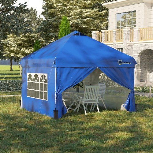Outsunny 10' x 10' Pop Up Canopy Tent, Instant Sun Shelter, Tents for Parties, with Wheeled Carry Bag, for Outdoor, Garden, Patio, Blue