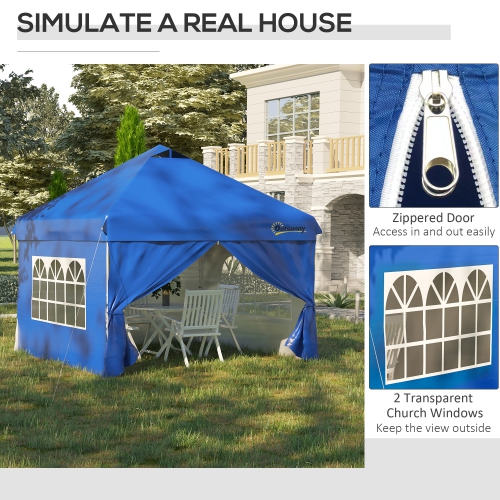 Outsunny 10' x 10' Pop Up Canopy Tent, Instant Sun Shelter, Tents for Parties, with Wheeled Carry Bag, for Outdoor, Garden, Patio, Blue