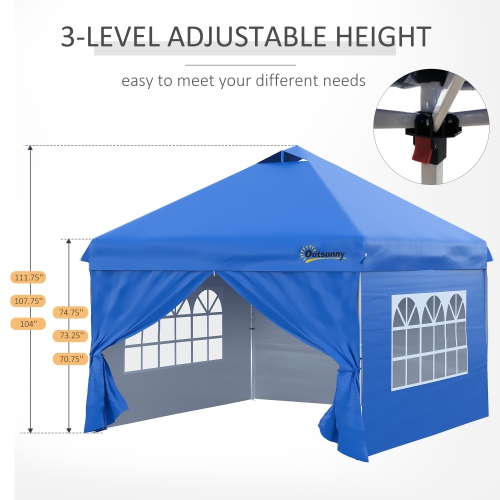 Outsunny 10' x 10' Pop Up Canopy Tent, Instant Sun Shelter, Tents for Parties, with Wheeled Carry Bag, for Outdoor, Garden, Patio, Blue