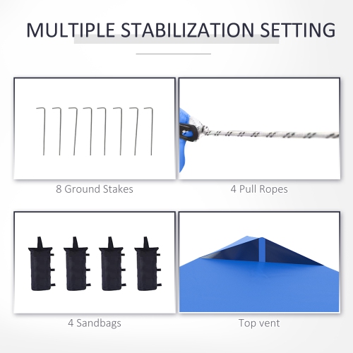 Outsunny 10' x 10' Pop Up Canopy Tent, Instant Sun Shelter, Tents for Parties, with Wheeled Carry Bag, for Outdoor, Garden, Patio, Blue