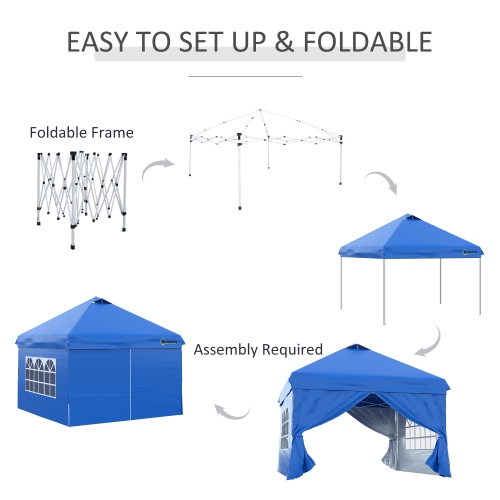 Outsunny 10' x 10' Pop Up Canopy Tent, Instant Sun Shelter, Tents for Parties, with Wheeled Carry Bag, for Outdoor, Garden, Patio, Blue