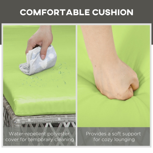 Outsunny 2 Pieces Wicker Patio Lounge Set w/ Cushions, Outdoor PE Rattan Sun Lounger Sets w/ 5-Level Reclining Chaise Chair & Two-tier Glass Top