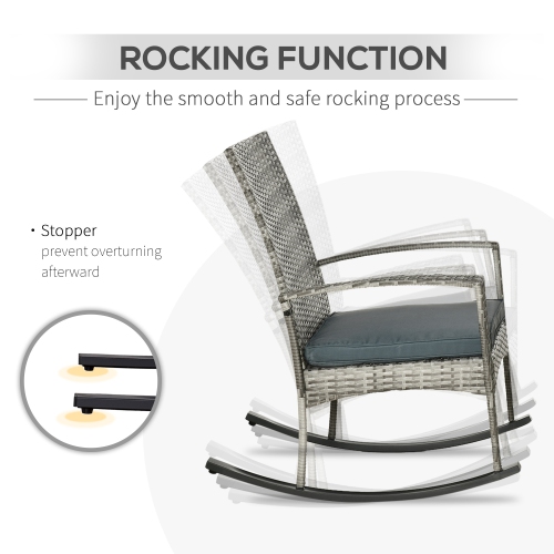 Outsunny 3 Pieces Patio Wicker Rocking Chair Set, Outdoor PE Rattan Bistro Set Conversation Rocker Set with 2 Chairs 1 Coffee Table for Backyard,