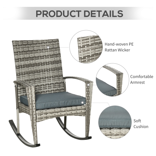 Outsunny 3 Pieces Patio Wicker Rocking Chair Set, Outdoor PE Rattan Bistro Set Conversation Rocker Set with 2 Chairs 1 Coffee Table for Backyard,