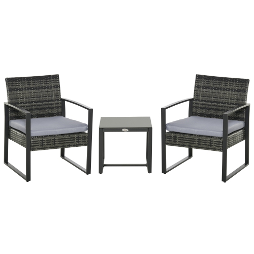 Outsunny 3pc Rattan Wicker Coffee Table Set Outdoor Garden Chair Tea With Cushions Patio Furniture Grey Best Canada - 3pc Rattan Garden Patio Furniture Set Grey