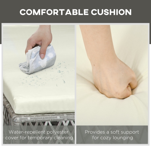 Outsunny 2 Pieces Wicker Patio Lounge Set w/ Cushions, Outdoor PE Rattan Sun Lounger Sets w/ 5-Level Reclining Chaise Chair & Two-tier Glass Top