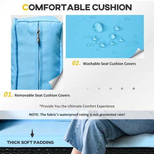 Outsunny 4 Pieces Wicker Patio Furniture Set with Thick Cushions, Outdoor PE Rattan Conversation Sofa Set with Glass Top Table & Extra Wide Seat, Sky