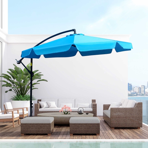 Outsunny 9FT Offset Hanging Patio Umbrella Cantilever Umbrella with Easy Tilt Adjustment, Cross Base and 8 Ribs for Backyard, Poolside, Lawn and