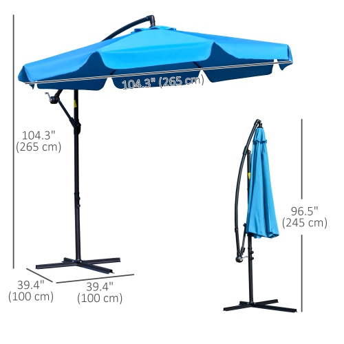 Outsunny 9FT Offset Hanging Patio Umbrella Cantilever Umbrella with Easy Tilt Adjustment, Cross Base and 8 Ribs for Backyard, Poolside, Lawn and