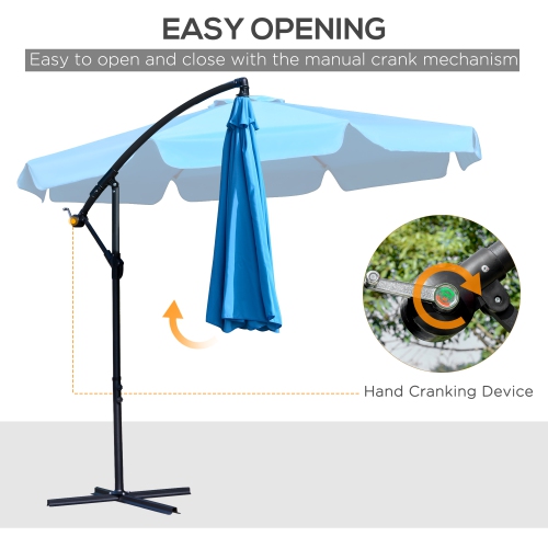Outsunny 9FT Offset Hanging Patio Umbrella Cantilever Umbrella with Easy Tilt Adjustment, Cross Base and 8 Ribs for Backyard, Poolside, Lawn and