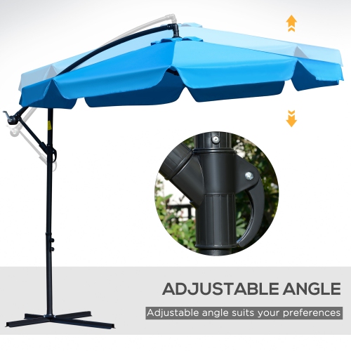 Outsunny 9FT Offset Hanging Patio Umbrella Cantilever Umbrella with Easy Tilt Adjustment, Cross Base and 8 Ribs for Backyard, Poolside, Lawn and