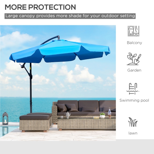 Outsunny 9FT Offset Hanging Patio Umbrella Cantilever Umbrella with Easy Tilt Adjustment, Cross Base and 8 Ribs for Backyard, Poolside, Lawn and