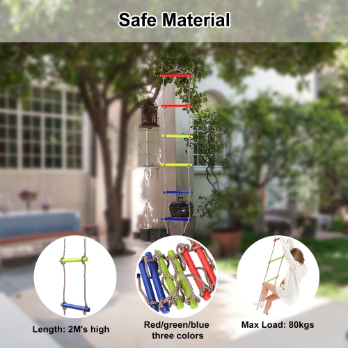 6-Step Kids Climbing Rope Ladder, 6.6ft Playground Hanging Ladder for home, backyard, playground, park, trees, swings, climbing frame - LIVINGbasics®