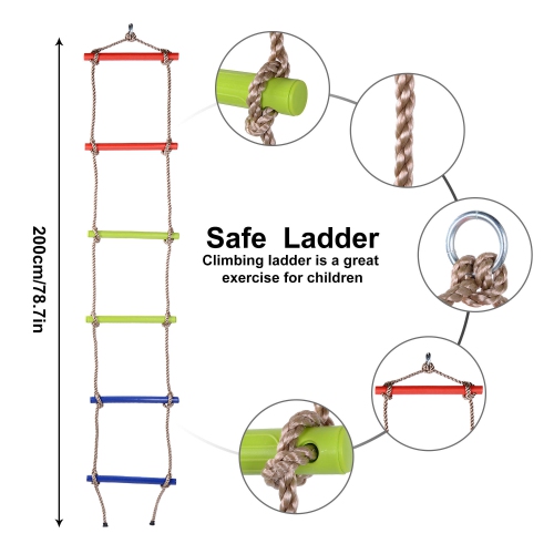 6-Step Kids Climbing Rope Ladder, 6.6ft Playground Hanging Ladder for home, backyard, playground, park, trees, swings, climbing frame - LIVINGbasics®