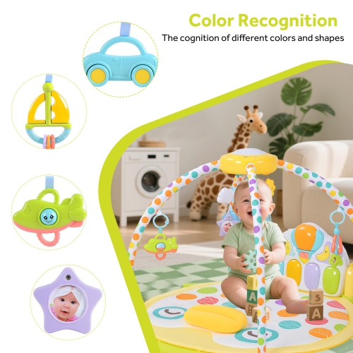 5 in 1 Baby Activity Gym Playmat, Baby Kick & Play Mat with Star Projector, Hanging Toys and Piano, 93 x 91 x 61CM