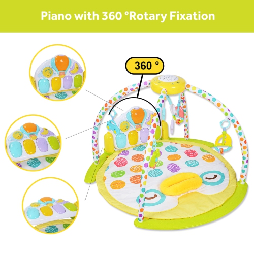 5 in 1 Baby Activity Gym Playmat, Baby Kick & Play Mat with Star Projector, Hanging Toys and Piano, 93 x 91 x 61CM