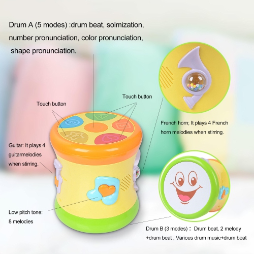 Tambour musical éducatif roulant pour bébé de LIVINGBasics avec lumière colorée