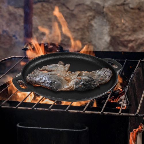 14-Inch Pre-Seasoned Cast Iron Pizza and Baking Pan with Handles for oven, stove, BBQ grill, Black - LIVINGbasics®