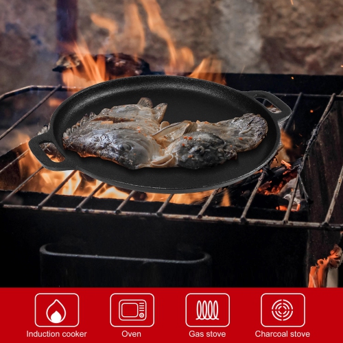 14-Inch Pre-Seasoned Cast Iron Pizza and Baking Pan with Handles for oven, stove, BBQ grill, Black - LIVINGbasics®