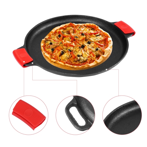 14-Inch Pre-Seasoned Cast Iron Pizza and Baking Pan with Handles for oven, stove, BBQ grill, Black - LIVINGbasics®