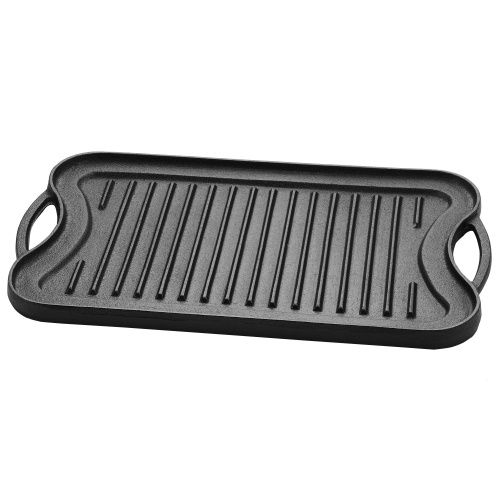 Pre-Seasoned Cast Iron Reversible Grill Pan Reversible Kitchen Griddle Plate with Handles, 16.5" x 9.9" x 0.8"
