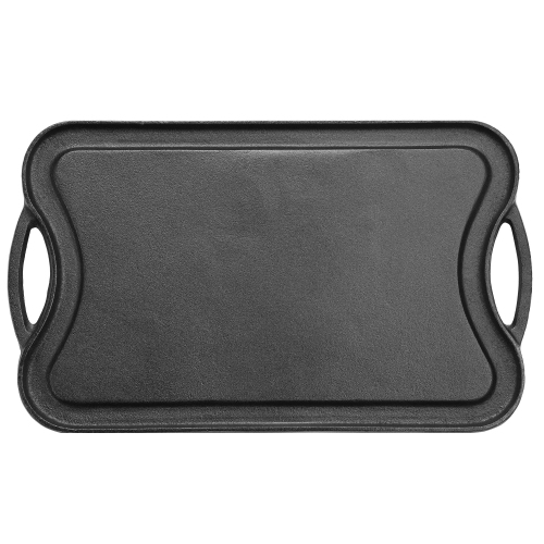 Pre-Seasoned Cast Iron Reversible Grill Pan Reversible Kitchen Griddle Plate with Handles, 16.5" x 9.9" x 0.8"