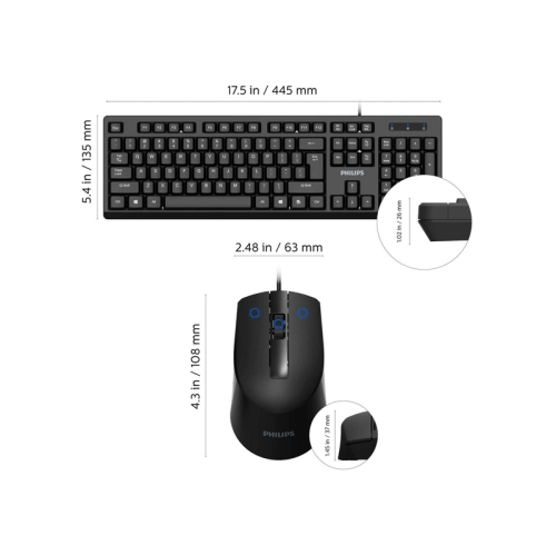Ensemble clavier et souris USB avec fil C234 de Philips – Noir