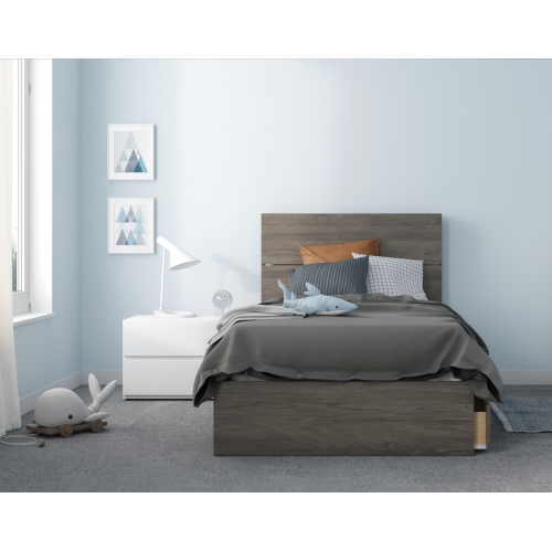 NEXERA  3-Piece Bedroom Set With Bed Frame, Headboard & Nightstand, Bark Grey & In White