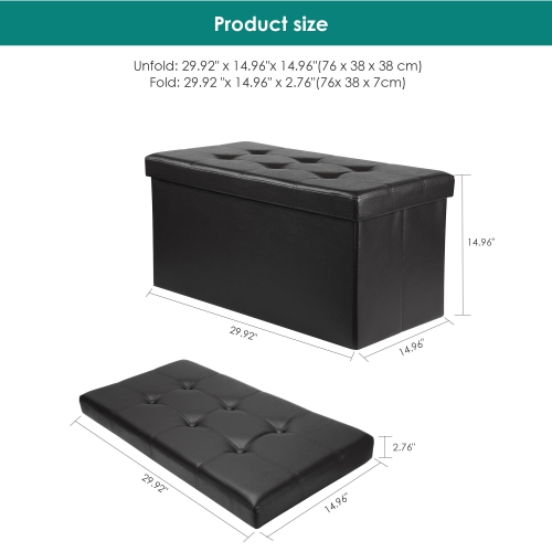 SortWise Folding Storage Ottoman Bench Foot Rest Stool Faux Leather Organizer ,Black, 30" x 15" x 15"