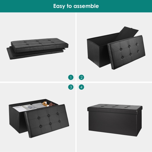 SortWise Folding Storage Ottoman Bench Foot Rest Stool Faux Leather Organizer ,Black, 30" x 15" x 15"