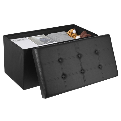 SortWise Folding Storage Ottoman Bench Foot Rest Stool Faux Leather Organizer ,Black, 30" x 15" x 15"